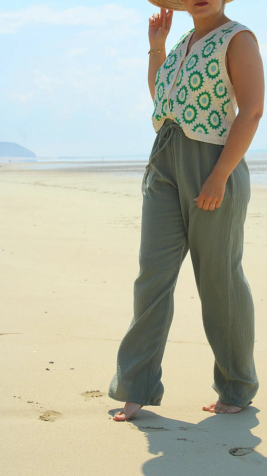 Pantalon Milo - Gaze de coton Kaki noden boutique