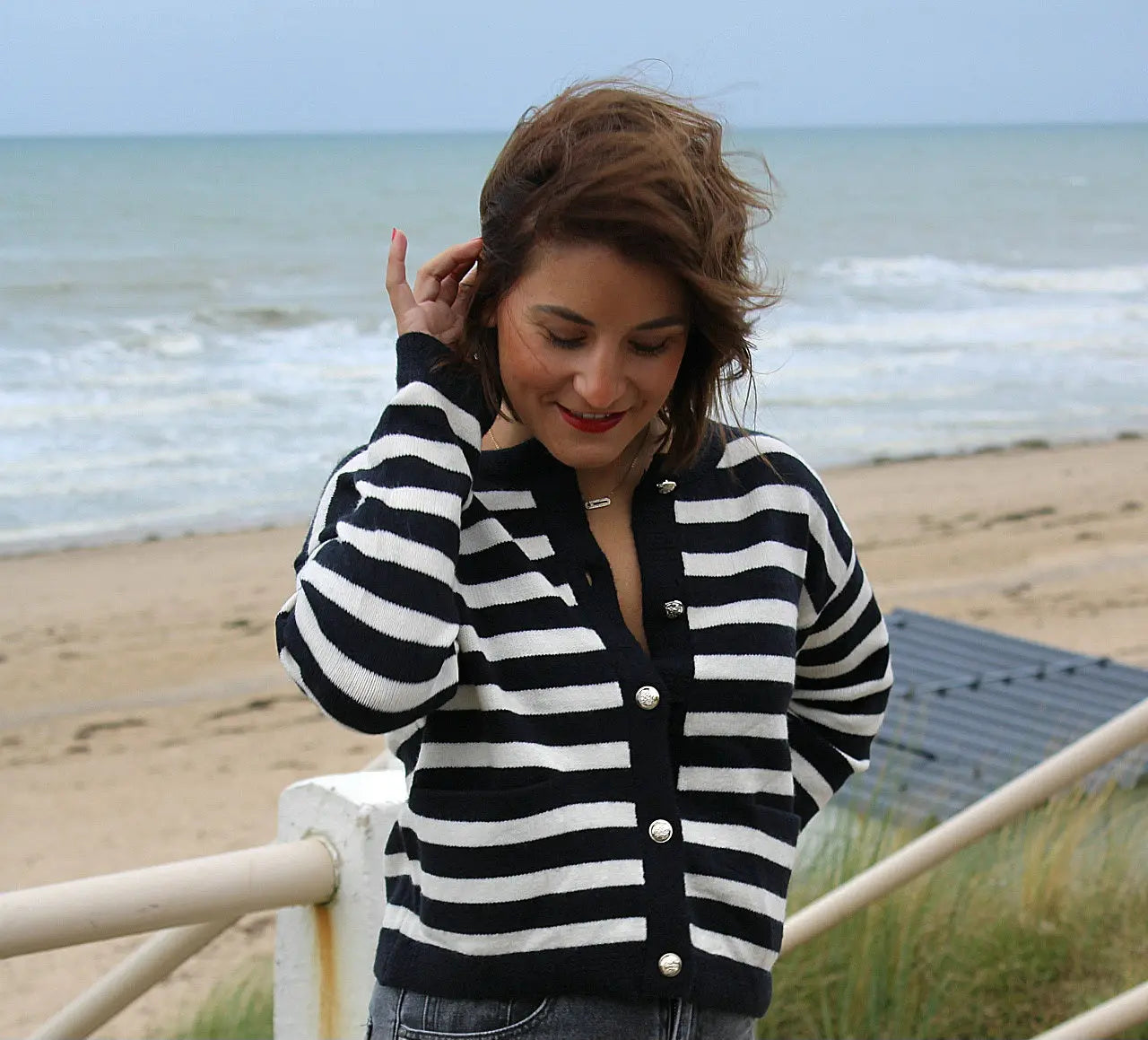 Veste Cardigan Marin femme noir et blanc noden boutique