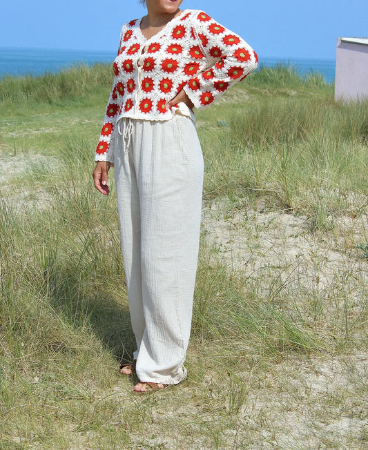 Pantalon Milo - Gaze de coton beige noden boutique