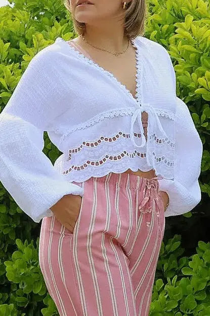 BLlouse Brise en gaze de coton vue de face avec le pantalon Lou rose