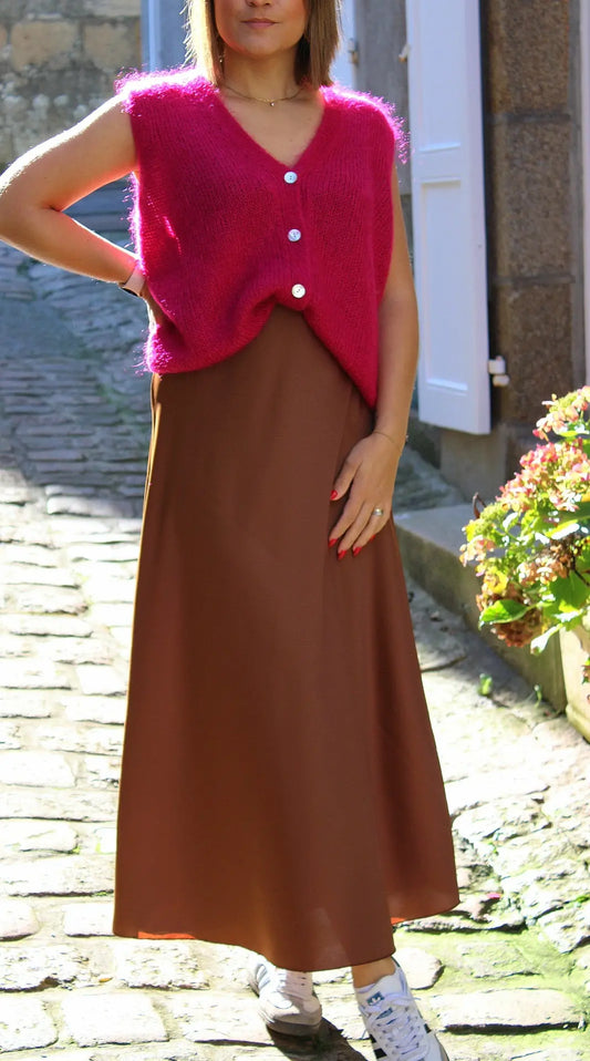 MYLA jupe longue satinee - MARRON noden boutique