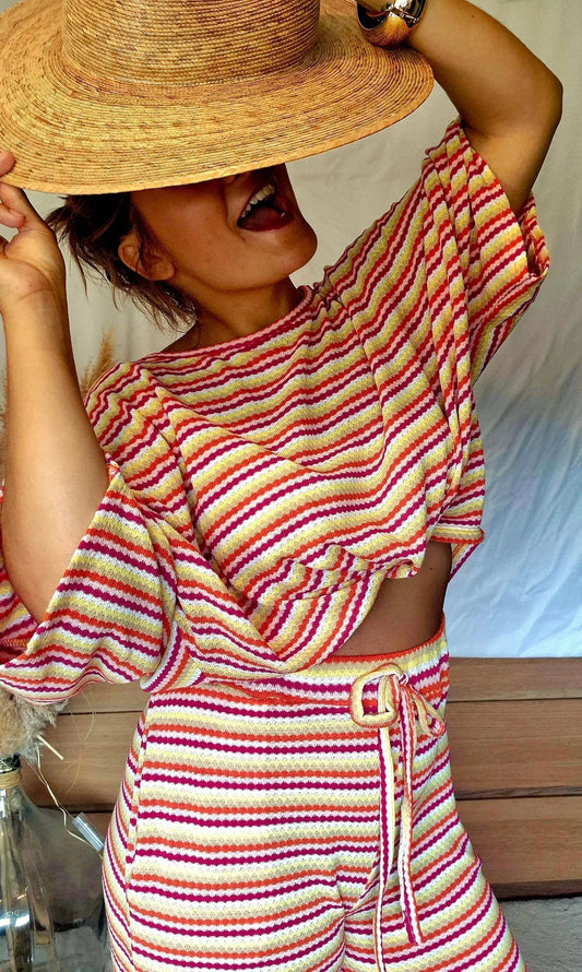 Haut bahia et pantalon paloma à rayures multicolores pour femme / Noden Boutique
