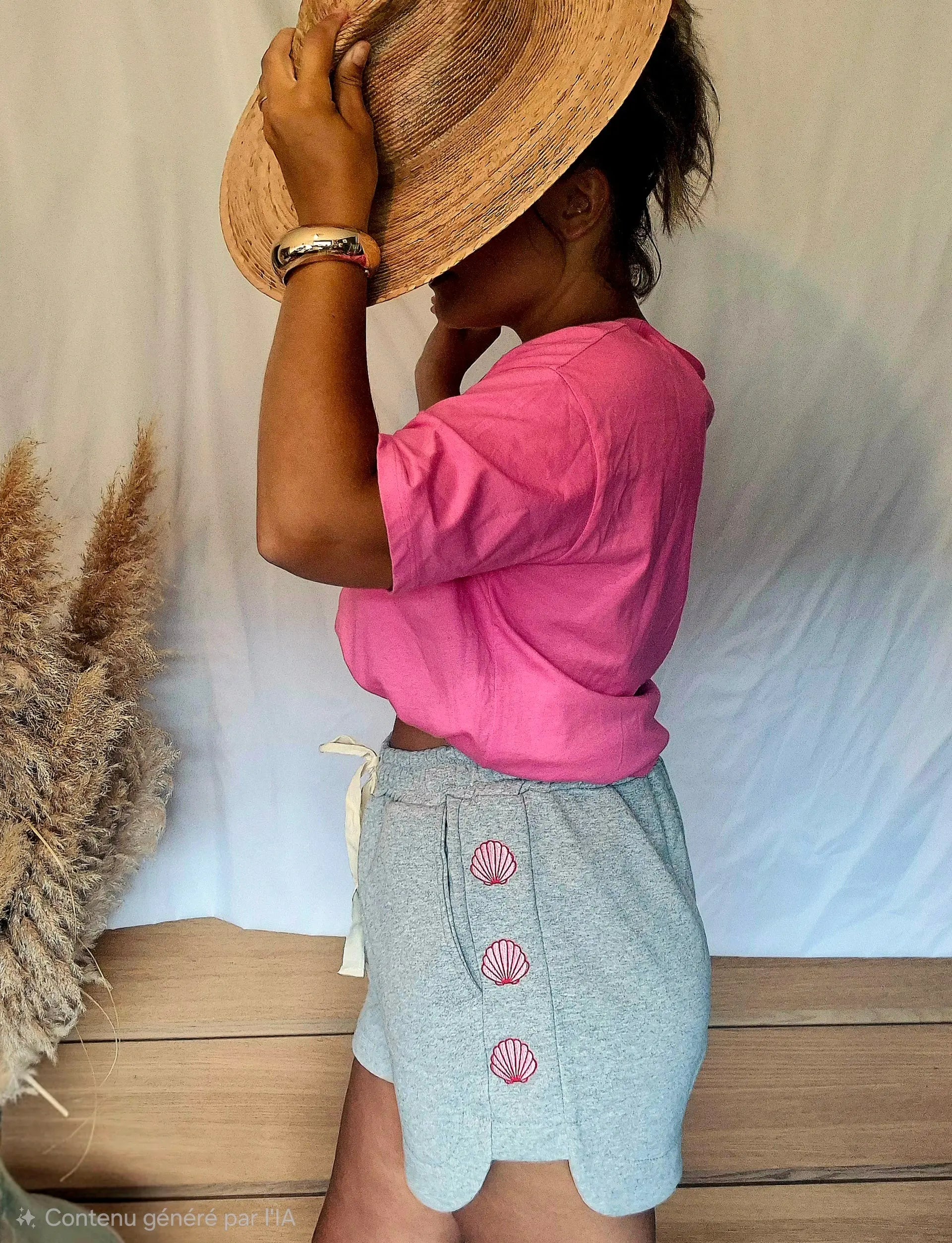 Vue de profil du short Candice gros brodé pour femme