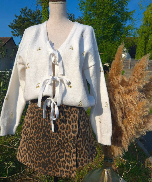 Gilet Lucie blanc cerise dore femme noden boutique