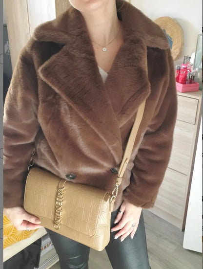 MANTEAU SIMON fausse fourrure chocolat noden boutique