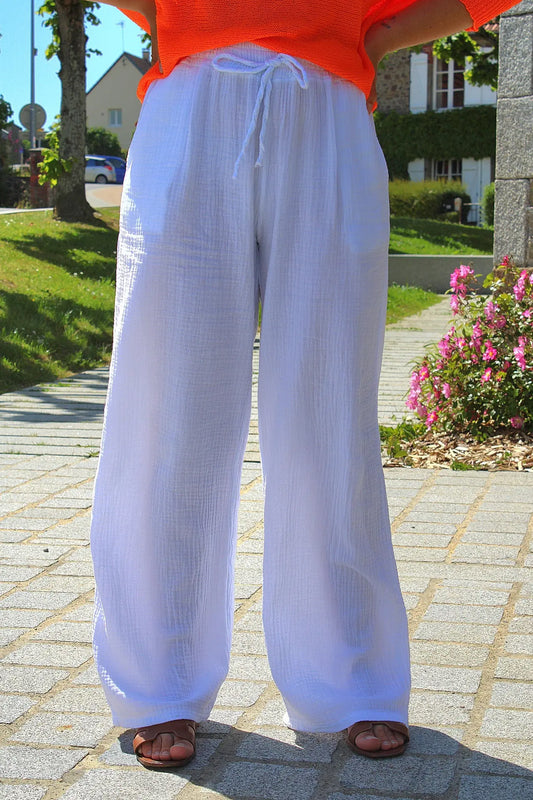 Pantalon Milo - Gaze de coton blanc noden boutique